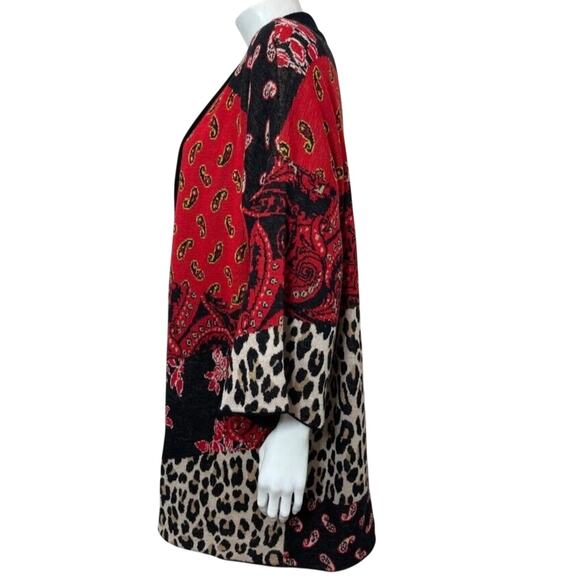 Alice + Olivia Cardigan Hester S RED BLACK Paisley Cheetah Patchwork Oversized - Picture 10 of 16